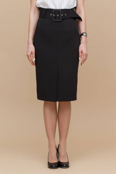 Юбка карандаш миди из текстиля с разрезом и высоким поясом Domna 71107 черный(170) - фото 4