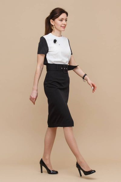 Юбка карандаш миди из текстиля с разрезом и высоким поясом Domna 71107 черный(170) - фото 3