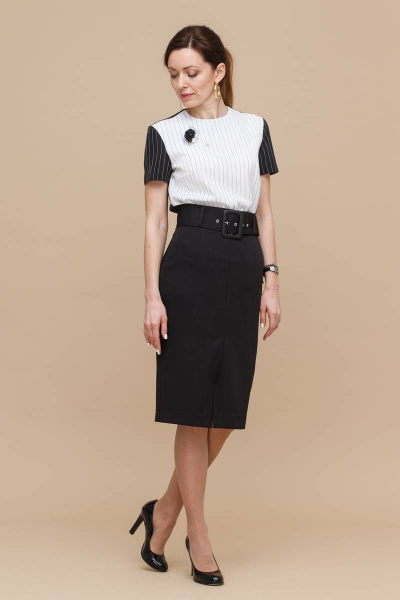 Юбка карандаш миди из текстиля с разрезом и высоким поясом Domna 71107 черный(170) - фото 2