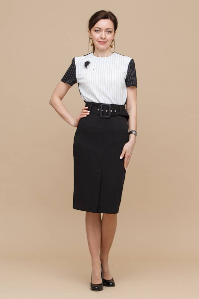 Юбка карандаш миди из текстиля с разрезом и высоким поясом Domna 71107 черный(170) - фото 1