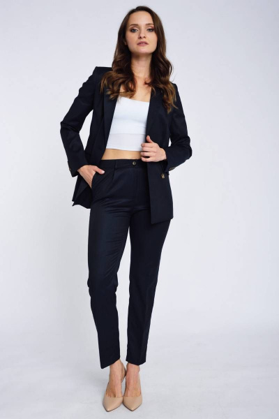 Брюки и жакет серый из вискозы для делового стиля Domna 16063 синий(164) - фото 6