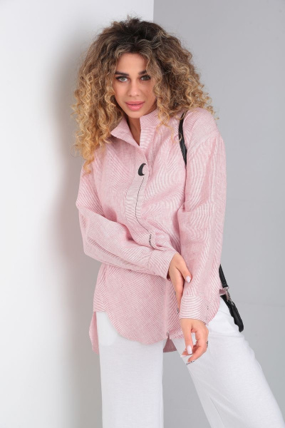 Блуза DOGGI 0160 фламингово-белая полоска - фото 1