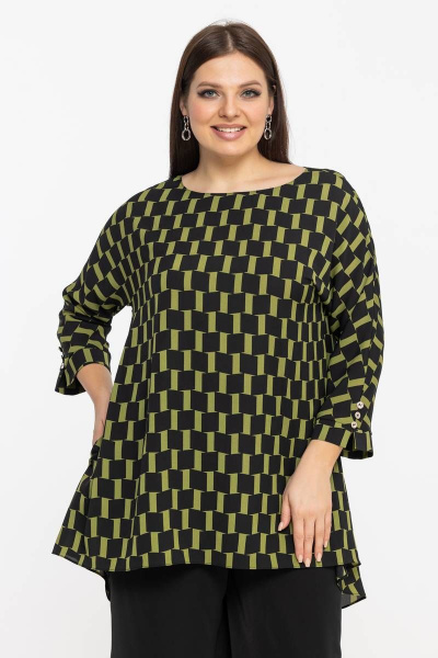 Демисезонная блуза из шифона с рукавом 3/4 и декоративными пуговками Avila 0914 оливковый - фото 8