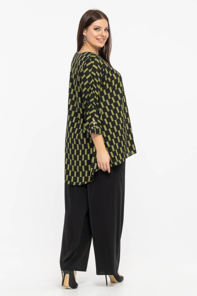 Демисезонная блуза из шифона с рукавом 3/4 и декоративными пуговками Avila 0914 оливковый - фото 2