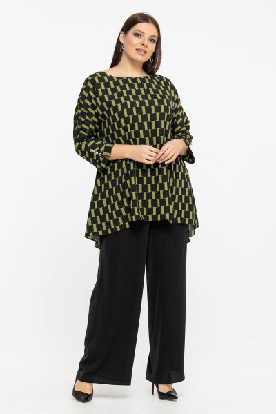 Демисезонная блуза из шифона с рукавом 3/4 и декоративными пуговками Avila 0914 оливковый - фото 7