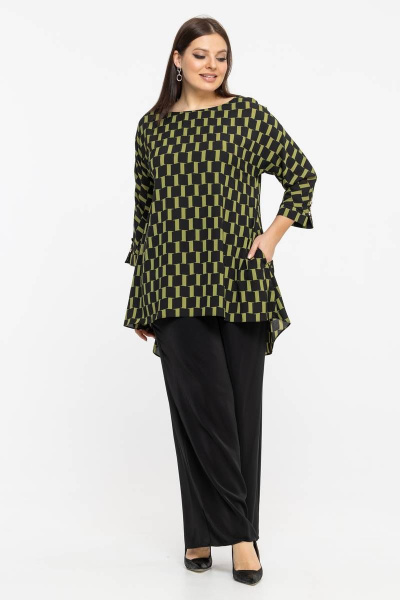 Демисезонная блуза из шифона с рукавом 3/4 и декоративными пуговками Avila 0914 оливковый - фото 6