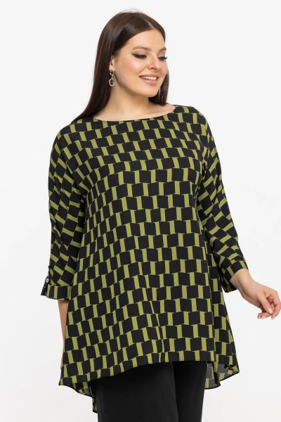 Демисезонная блуза из шифона с рукавом 3/4 и декоративными пуговками Avila 0914 оливковый - фото 5