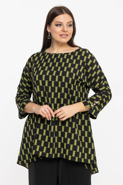Демисезонная блуза из шифона с рукавом 3/4 и декоративными пуговками Avila 0914 оливковый - фото 1
