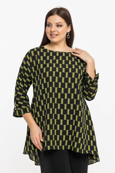 Демисезонная блуза из шифона с рукавом 3/4 и декоративными пуговками Avila 0914 оливковый - фото 4