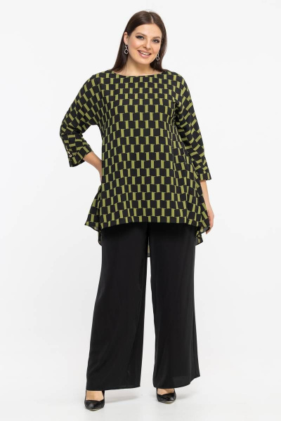 Демисезонная блуза из шифона с рукавом 3/4 и декоративными пуговками Avila 0914 оливковый - фото 3