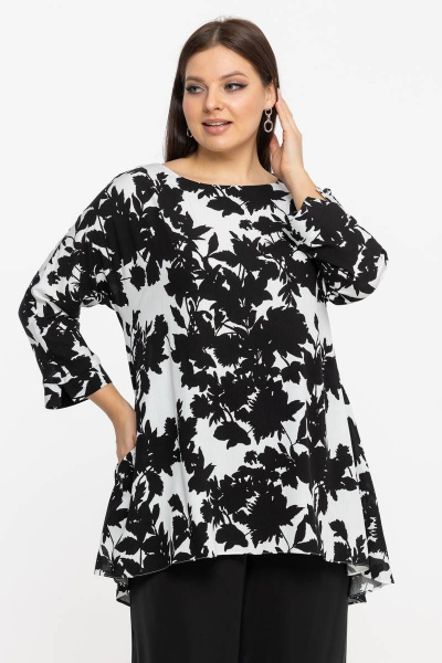 Длинная вискозная блуза-туника с карманами и рукавом 3/4 Avila 0915 черно-белый - фото 9