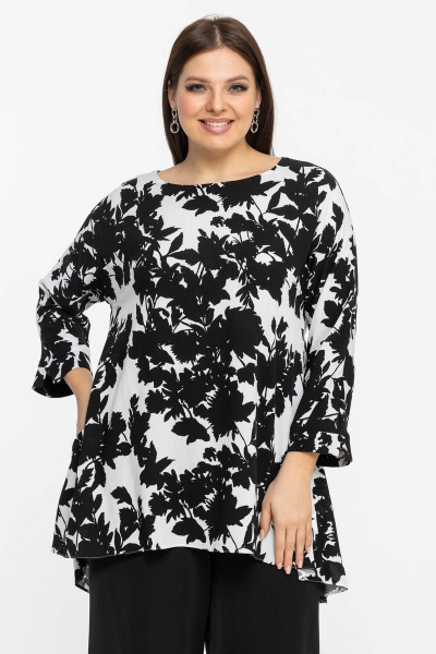 Длинная вискозная блуза-туника с карманами и рукавом 3/4 Avila 0915 черно-белый - фото 8