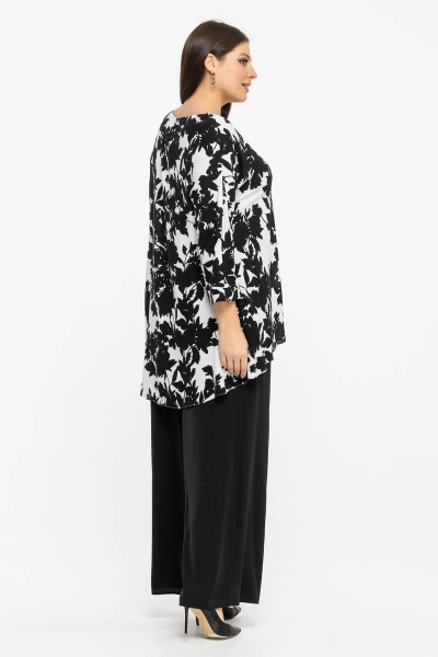 Длинная вискозная блуза-туника с карманами и рукавом 3/4 Avila 0915 черно-белый - фото 7