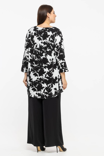 Длинная вискозная блуза-туника с карманами и рукавом 3/4 Avila 0915 черно-белый - фото 4
