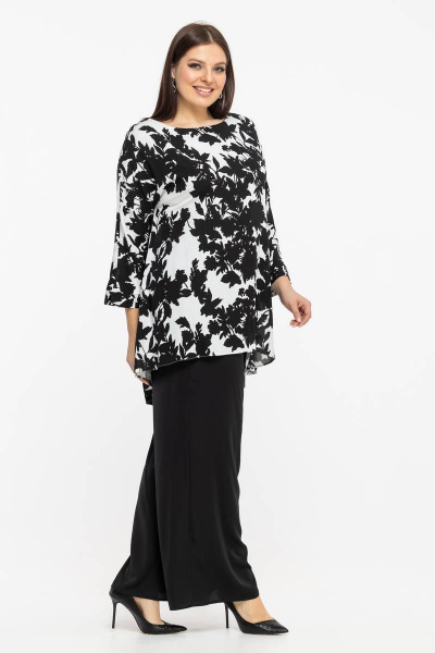 Длинная вискозная блуза-туника с карманами и рукавом 3/4 Avila 0915 черно-белый - фото 6