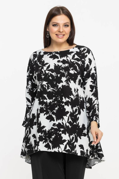Длинная вискозная блуза-туника с карманами и рукавом 3/4 Avila 0915 черно-белый - фото 2