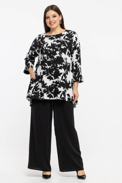 Длинная вискозная блуза-туника с карманами и рукавом 3/4 Avila 0915 черно-белый - фото 3