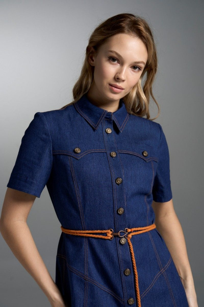 Приталенное джинсовое платье с пуговицами, кокетками и карманами VI ORO VR-1032 синий_дэним - фото 4