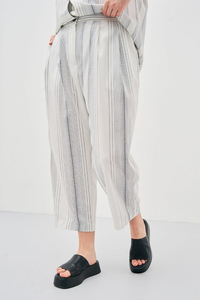 Брюки укороченные свободного силуэта из хлопка и льна Art Ribbon M3821B - фото 1