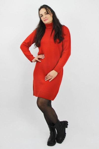 Платье шерсть прямое с круглым вырезом и отложным воротником Полесье С4753-20 0С2194-Д43 164 св.терракот - фото 1