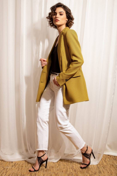 Жакет из костюмной ткани с принтом «гусиная лапка» Nova Line 10387 желтый - фото 3
