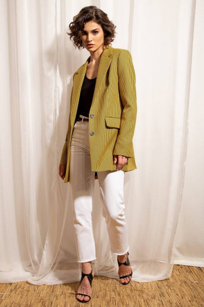 Жакет из костюмной ткани с принтом «гусиная лапка» Nova Line 10387 желтый - фото 2