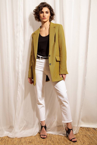 Жакет из костюмной ткани с принтом «гусиная лапка» Nova Line 10387 желтый - фото 1