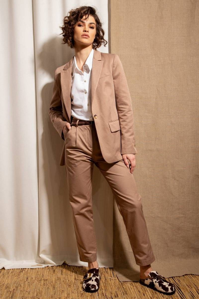 Жакет из хлопковой костюмной ткани с прорезными карманами Nova Line 10411 ореховый - фото 4