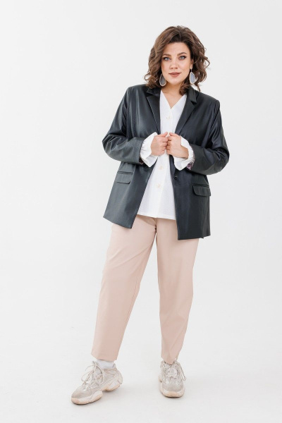 Экокожаное жакето-кимоно с манжетами и съемным поясом Anelli 1186 черный(оникс) - фото 2