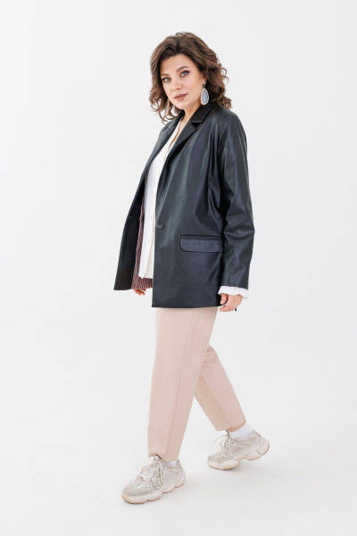 Экокожаное жакето-кимоно с манжетами и съемным поясом Anelli 1186 черный(оникс) - фото 1