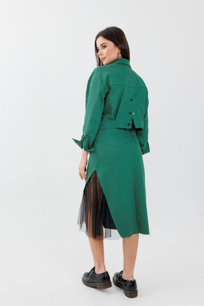 Юбка трапеция с карманами и яркими цветами Anelli 1279 изумруд - фото 2