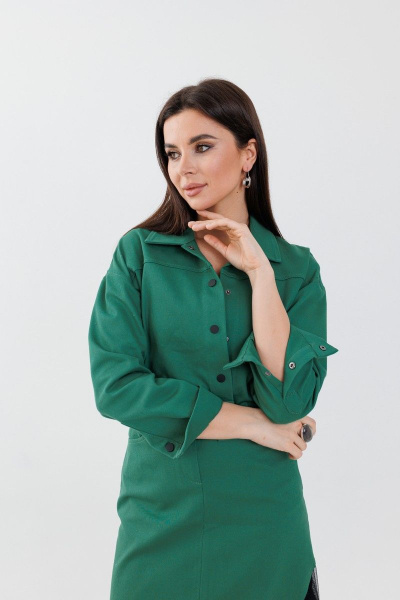 Короткий джинсовый жакет с рукавом на манжете Anelli 961 изумруд - фото 4