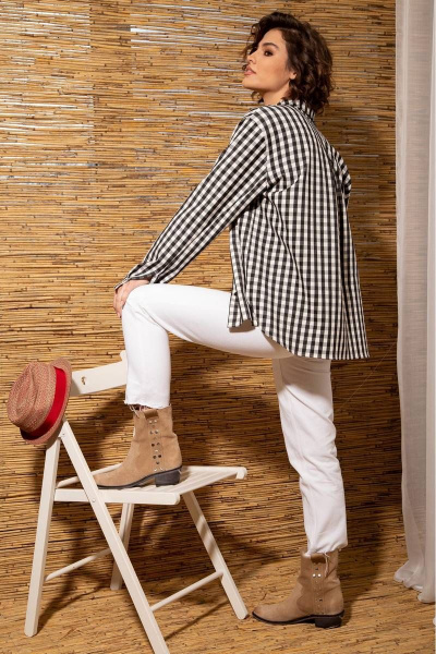 Рубашка свободного силуэта из хлопка с клетчатым дизайном Nova Line 20713 клетка_черная - фото 7