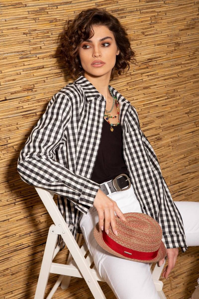 Рубашка свободного силуэта из хлопка с клетчатым дизайном Nova Line 20713 клетка_черная - фото 6