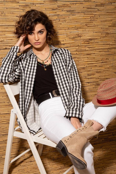 Рубашка свободного силуэта из хлопка с клетчатым дизайном Nova Line 20713 клетка_черная - фото 5