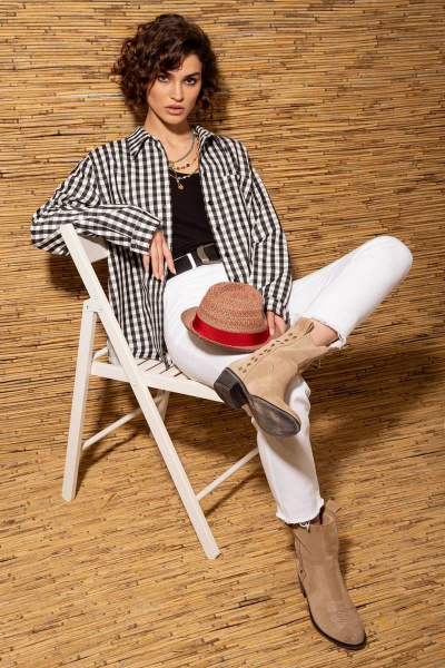 Рубашка свободного силуэта из хлопка с клетчатым дизайном Nova Line 20713 клетка_черная - фото 4