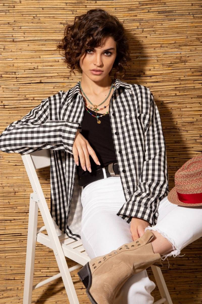 Рубашка свободного силуэта из хлопка с клетчатым дизайном Nova Line 20713 клетка_черная - фото 1