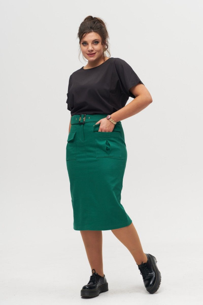 Эко-замшевая юбка трапеция до колена с минималистичным стилем Anelli 1193 зеленый - фото 4