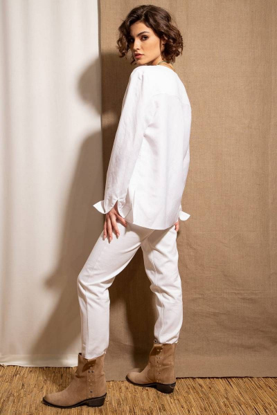 Блуза на каждый день из натуральной ткани с шнуровкой Nova Line 20717 молочный - фото 6