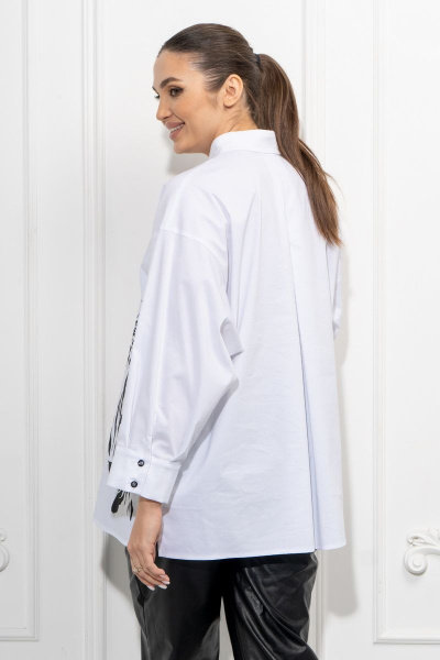 Белая рубашка прямого кроя на пуговицах, с бантовой складкой Luna 094 белый - фото 4