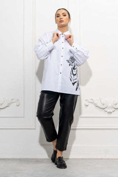 Белая рубашка прямого кроя на пуговицах, с бантовой складкой Luna 094 белый - фото 1