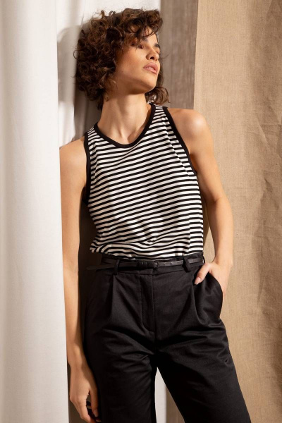 Мультиколорный полосатый джемпер с контрастной окантовкой Nova Line 20725 Полоска_чёрная - фото 1