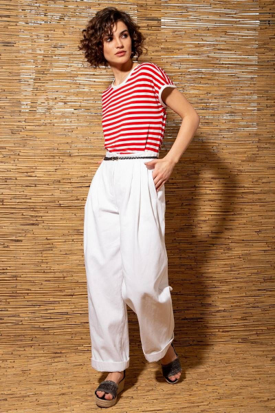 Майка в полоску из трикотажа для демисезона Nova Line 20727 Полоска_красная - фото 4