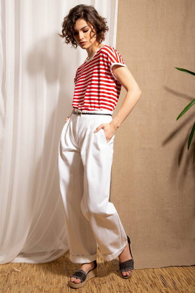 Майка в полоску из трикотажа для демисезона Nova Line 20727 Полоска_красная - фото 2