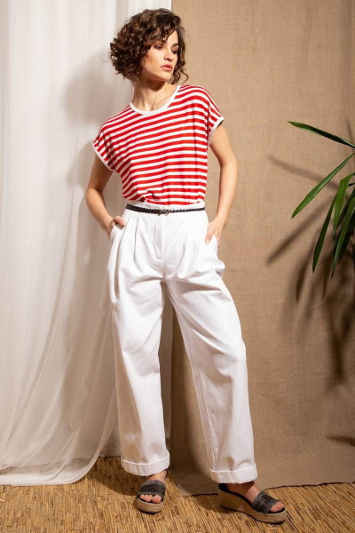 Майка в полоску из трикотажа для демисезона Nova Line 20727 Полоска_красная - фото 1