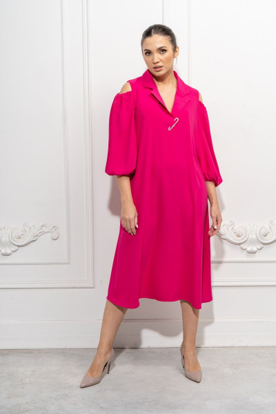 А-силуэтное платье из струящейся ткани с V-образным вырезом Luna 082 фуксия - фото 10