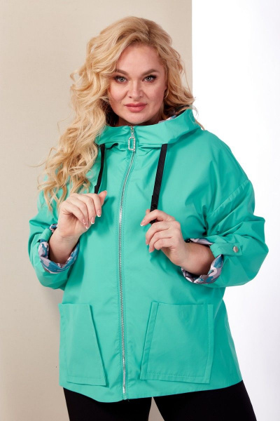 Куртка демисезонная с кокеткой и ярким отделкой Shetti 2118 бирюза - фото 3