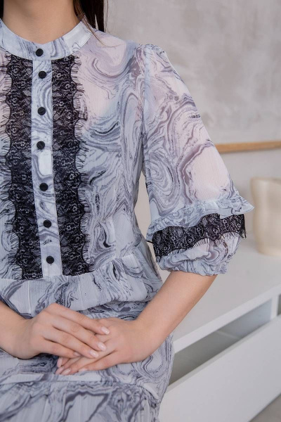 Платье на каждый день А-образного силуэта с кружевом ASV 2604 серый - фото 3