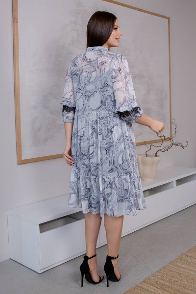 Платье на каждый день А-образного силуэта с кружевом ASV 2604 серый - фото 2