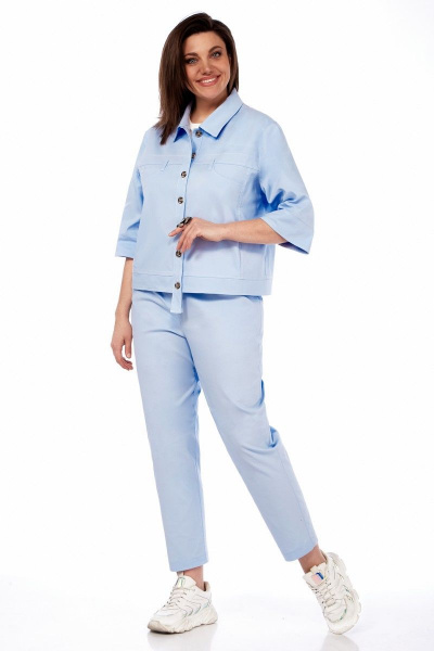 Демисезонный жакет с цельнокроеной застежкой и кокетками Matini 4.1614-1 голубой - фото 3